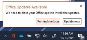 office update notification window